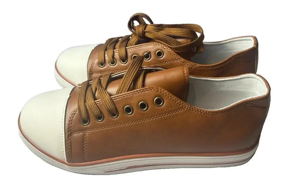 Women’s Brown Cream Cap Toe Lace-Up Fashion Sneakers EU 40 US 9